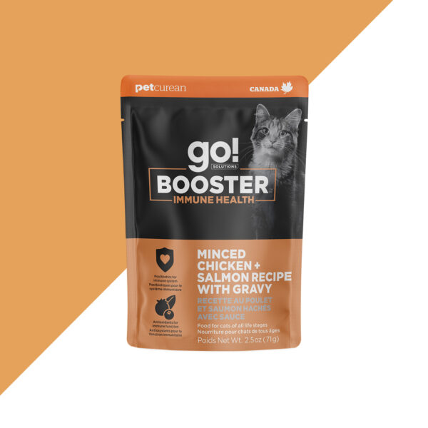 GO SOLUTIONS BOOSTER 2.5OZ CAT IMMUNE HEALTH MINCED CHICKEN & SALMON W/ GRAVY