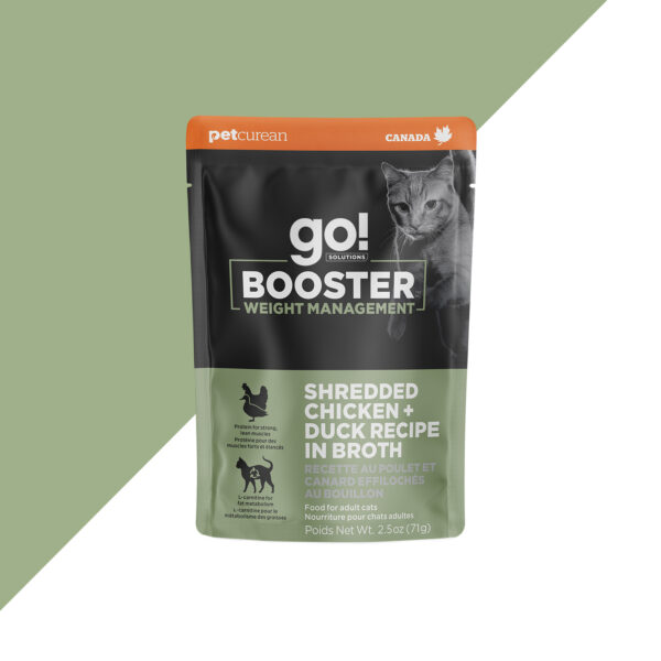 GO SOLUTIONS BOOSTER 2.5OZ CAT WEIGHT MGT SHREDDED CHICKEN & DUCK IN BROTH