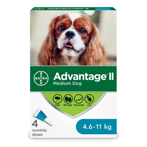 ADVANTAGE II FLEA PROTECTION FOR MEDIUM DOGS 4.6 TO 11KG (10 TO 24LBS) 4 PACK