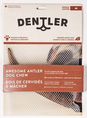 DENTLER WHOLE ANTLER DOG CHEW SMOKED MAPLE HAM MEDIUM
