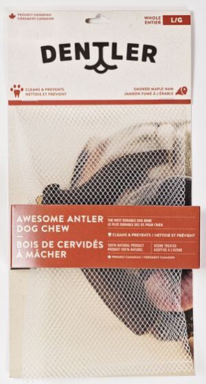 DENTLER WHOLE ANTLER DOG CHEW SMOKED MAPLE HAM LARGE