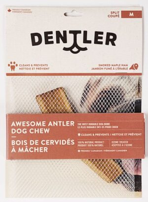 DENTLER SPLIT ANTLER DOG CHEW SMOKED MAPLE HAM MEDIUM