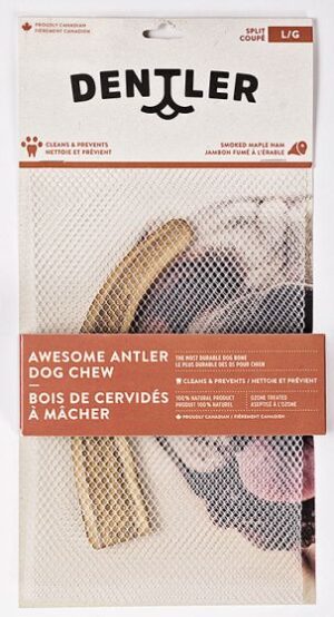 DENTLER SPLIT ANTLER DOG CHEW SMOKED MAPLE HAM LARGE