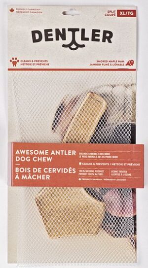 DENTLER SPLIT ANTLER DOG CHEW SMOKED MAPLE HAM XLARGE