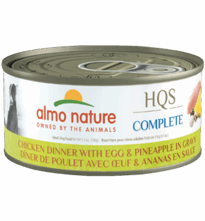 ALMO NATURE 156G DOG HQS COMPLETE CHICKEN DINNER WITH EGG AND PINEAPPLE IN GRAVY