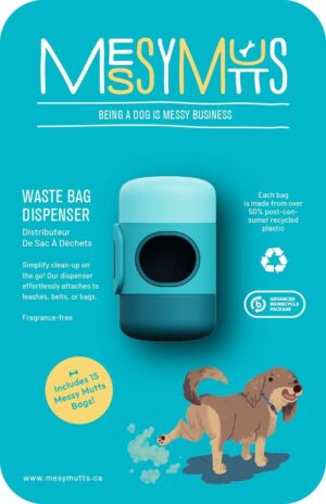 MESSY MUTTS POOP BAG DISPENSER WITH SILICONE STRAP - 15 BAGS INCLUDED