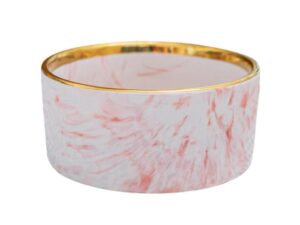 DEXYPAWS CERAMIC DOG BOWL, BLUSH PINK MARBLE WITH GOLD ACCENT 15OZ
