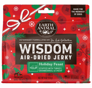 EARTH ANIMAL WISDOM DOG TREAT HOLIDAY FEAST AIR-DRIED JERKY 4OZ