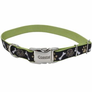 COASTAL RIBBON DOG COLLAR 18"-26" (1") BROWN PAWS AND BONES