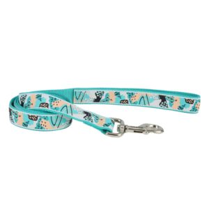 COASTAL RIBBON DOG LEASH 6' (5/8") TEAL SKETCH ABSTRACT