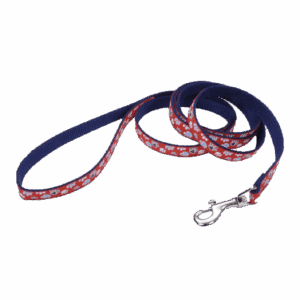 COASTAL RIBBON DOG LEASH 6' (1") RED WITH PAWS