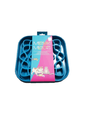 MESSY MUTTS INTERACTIVE SQUARE SLOW FEEDER BLUE 2 CUP