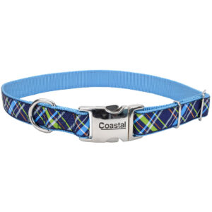 COASTAL RIBBON DOG COLLAR 12"-18" (5/8") ) NAVY BLUE PLAID
