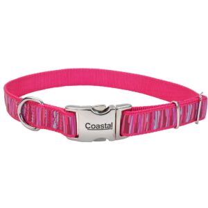 COASTAL RIBBON DOG COLLAR 18"-26" (1") PINK FLAMINGO STRIPE