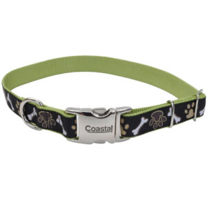 COASTAL RIBBON DOG COLLAR 8"-12" (5/8") BROWN PAWS AND BONES