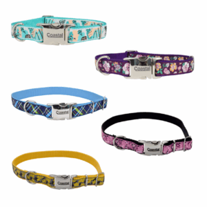 COASTAL RIBBON DOG COLLAR 8"-12" (5/8") TEAL SKETCHED ABSTRACT