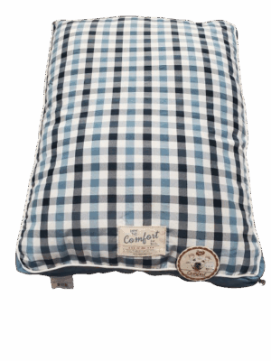 HAPPY TAILS CLOUD DOG BED BLUE & GREY PLAID 36 X 27