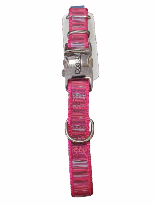 COASTAL RIBBON DOG COLLAR 12"-18" (5/8") PINK FLAMINGO STRIPE