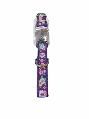 COASTAL RIBBON DOG COLLAR 12"-18" (5/8") PURPLE SKETCHED FLORAL