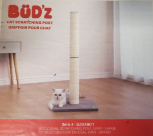 BUDZ SISAL SCRATCHING POST LARGE, GREY 38x38x87.5CM