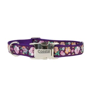 COASTAL RIBBON DOG COLLAR 8"-12" (5/8") PURPLE SKETCHED FLORAL