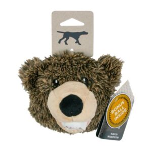 TALL TAILS DOG TOY PLUSH GRIZZLY BEAR HEAD 2 IN 1 FETCH SQUEAKER BALL 4"