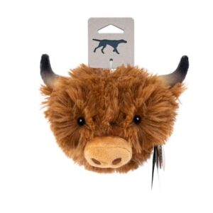 TALL TAILS DOG TOY PLUSH HIGHLAND COW HEAD 2 IN 1 FETCH SQUEAKER BALL 4"