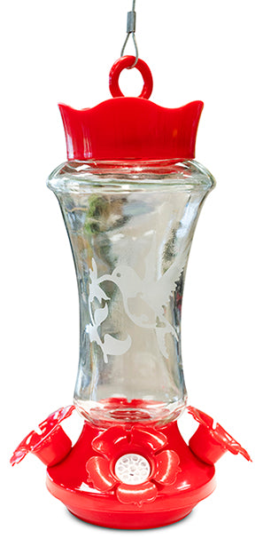 ETCHED GLASS HUMMINGBIRD FEEDER