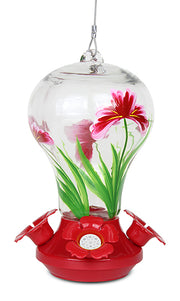 FLOWER DESIGN GLASS HUMMINGBIRD FEEDER