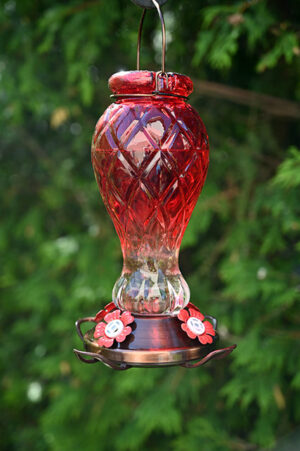 ETCHED GLASS HUMMINGBIRD FEEDER